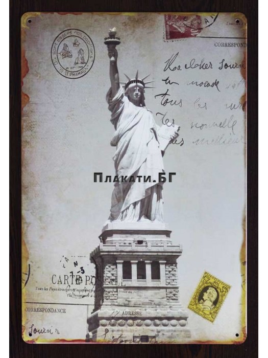 NY - Statue of Liberty postcard - tin sign 20x30cm