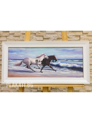 Poptomov - Seascape Horses Run -6025-008 (canvas print 60x25cm)