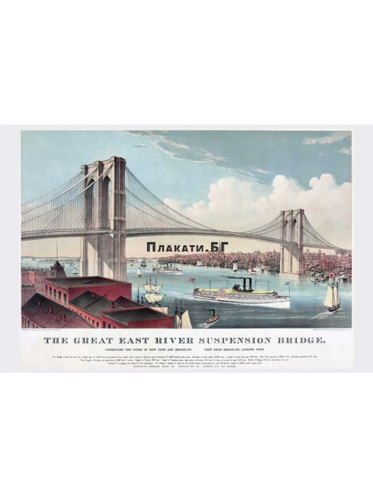 Ню Йорк - Brooklyn Bridge (1883) - винтидж плакат (постер)