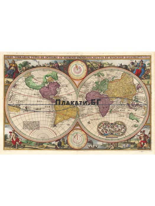 Карта на света - антична (Orbis Terrarum) - винтидж плакат (постер)