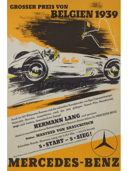 Mercedes Benz - Belgian Grand Prix (1939) - vintage advert poster