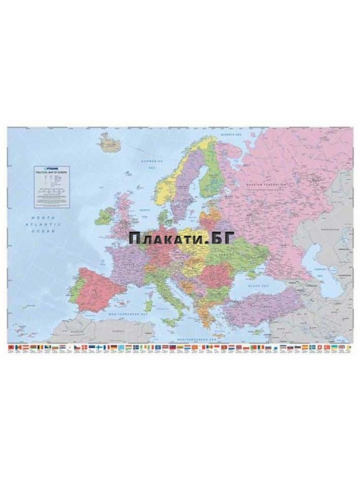  Harta Politică a Europei cu steaguri - 61x91.5cm poster