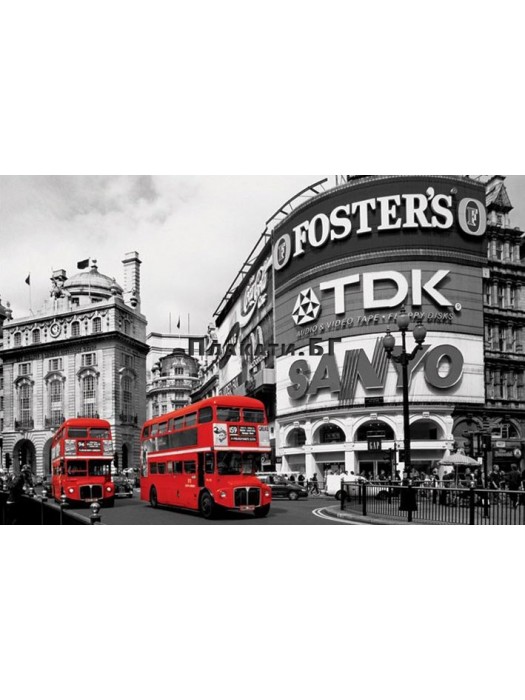 Лондон - Piccadilly Circus (Red Buses) постер (плакат)