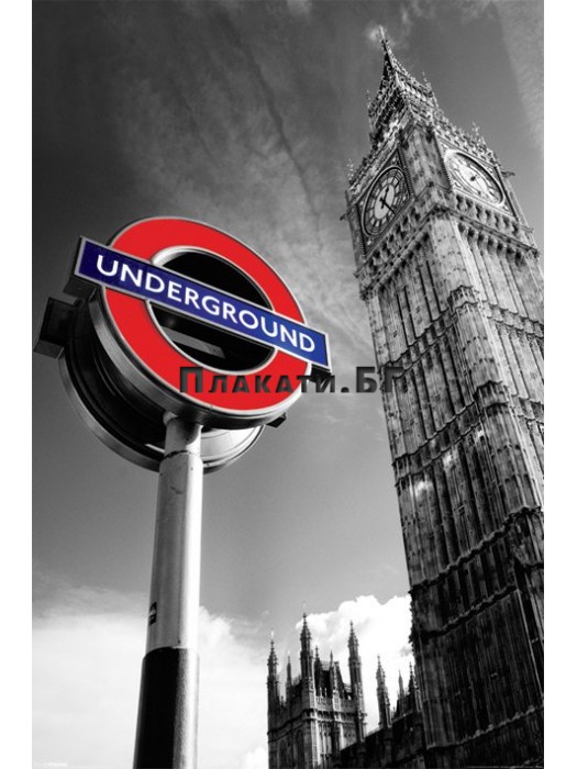 Лондон - Big Ben & Underground Sign плакат (постер)