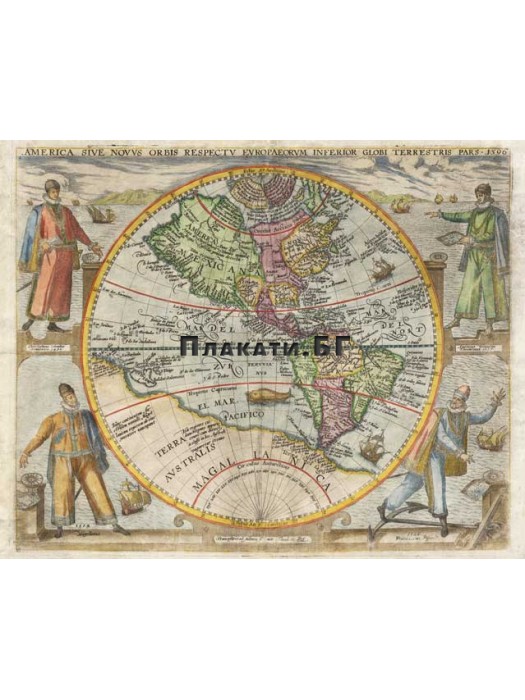 Map - America Novus Orbis 1596 - ancient map poster 70x87cm
