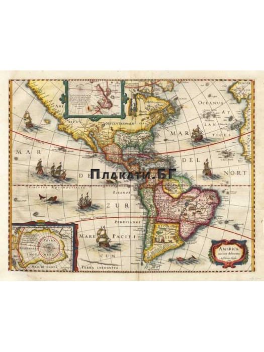 Map - America Noviter Delineata 1631 - ancient map poster 40х50см