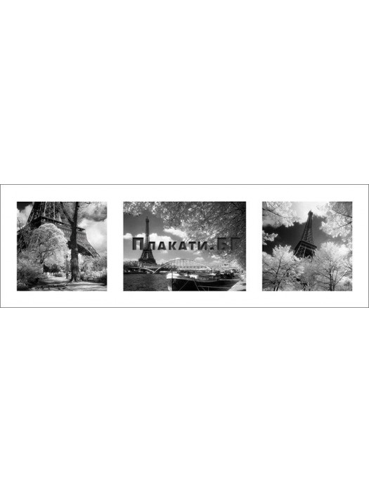 ПАРИЖ ТРИПТИХ - слим плакат (постер) черно-бял