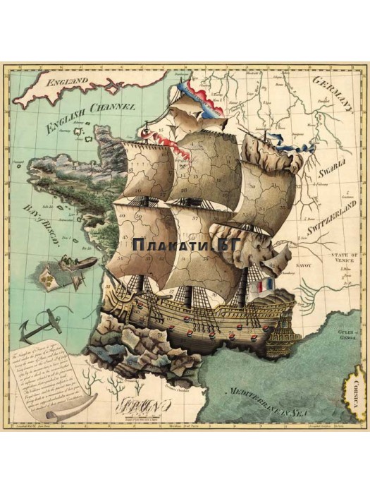 Map - The Kingdom of France - ancient map poster 60x60cm